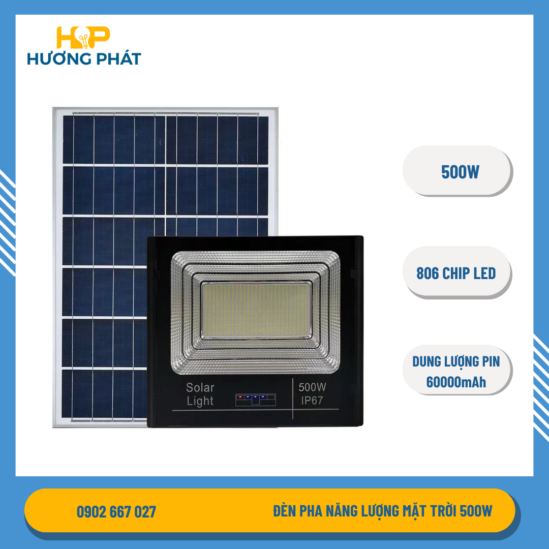 Đèn pha Năng lượng mặt trời 500W - Hương Phát Solar