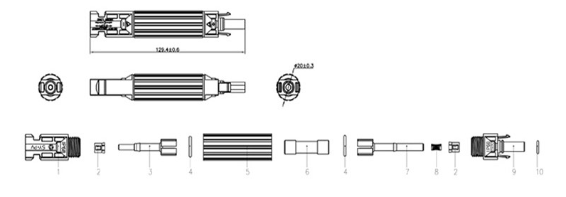 Jack nối MC4 1000V DC có cầu chì 15A, 20A,30A