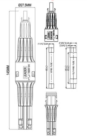 Jack nối MC4 1500V DC có cầu chì 15A, 20A, 30A