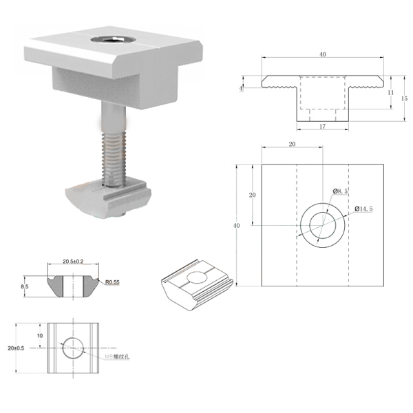 Kẹp giữa tấm pin năng lượng mặ trời 30mm,35mm,40mm(Mid clamp)